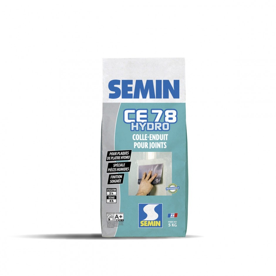 CE 78 HYDRO, суха гіпсополімерна вологостійка шпаклівка SEMIN для швів гіпсокартону, мішок 5 кг
