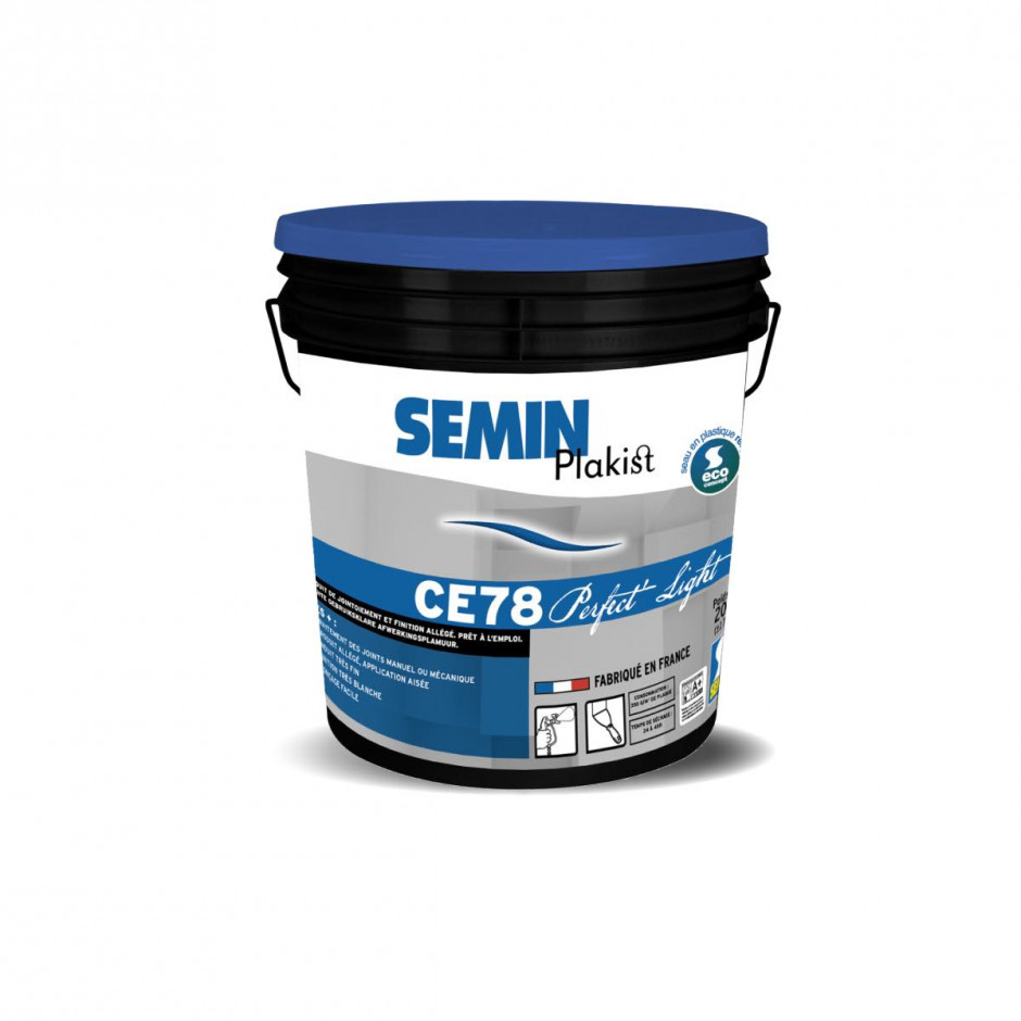 CE 78 PERFECT'LIGHT — легка готова шпаклівка SEMIN для швів і площин, відро 20 кг із синьою кришкою