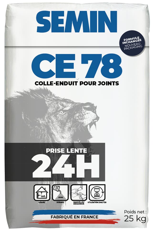 CE 78 LENT 24H — суха шпаклівка SEMIN для швів гіпсокартону з часом використання понад 24 години, мішок 25 кг